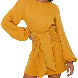 Women's Bodycon Tie Waist Sweater Dress